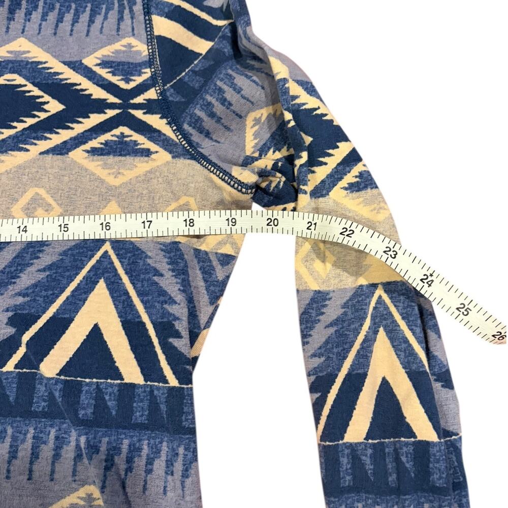 CHAPS Women's Henley Shirt LARGE Blue Aztec Southwestern Long Sleeve Cotton Mock - Picture 4 of 7